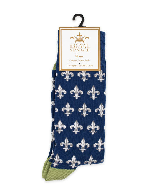 Men's Fleur de Lis Socks   Navy/Gray/Sage   One Size