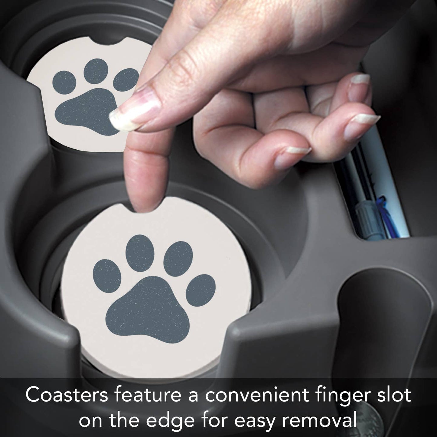 "Printed Paw" Absorbent Stone Car Coaster 1pk