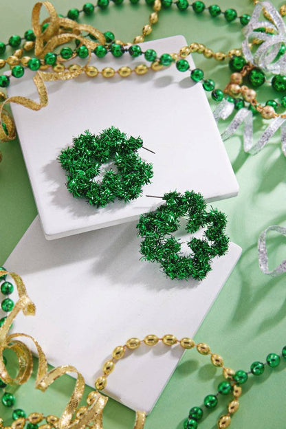 Clover Shaped Saint Patricks Day Hoop Earrings