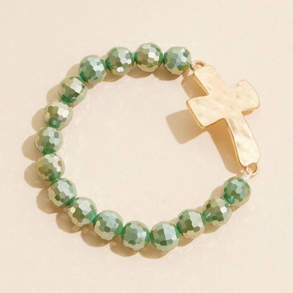 Glass Bead Bracelet with Cross Charm