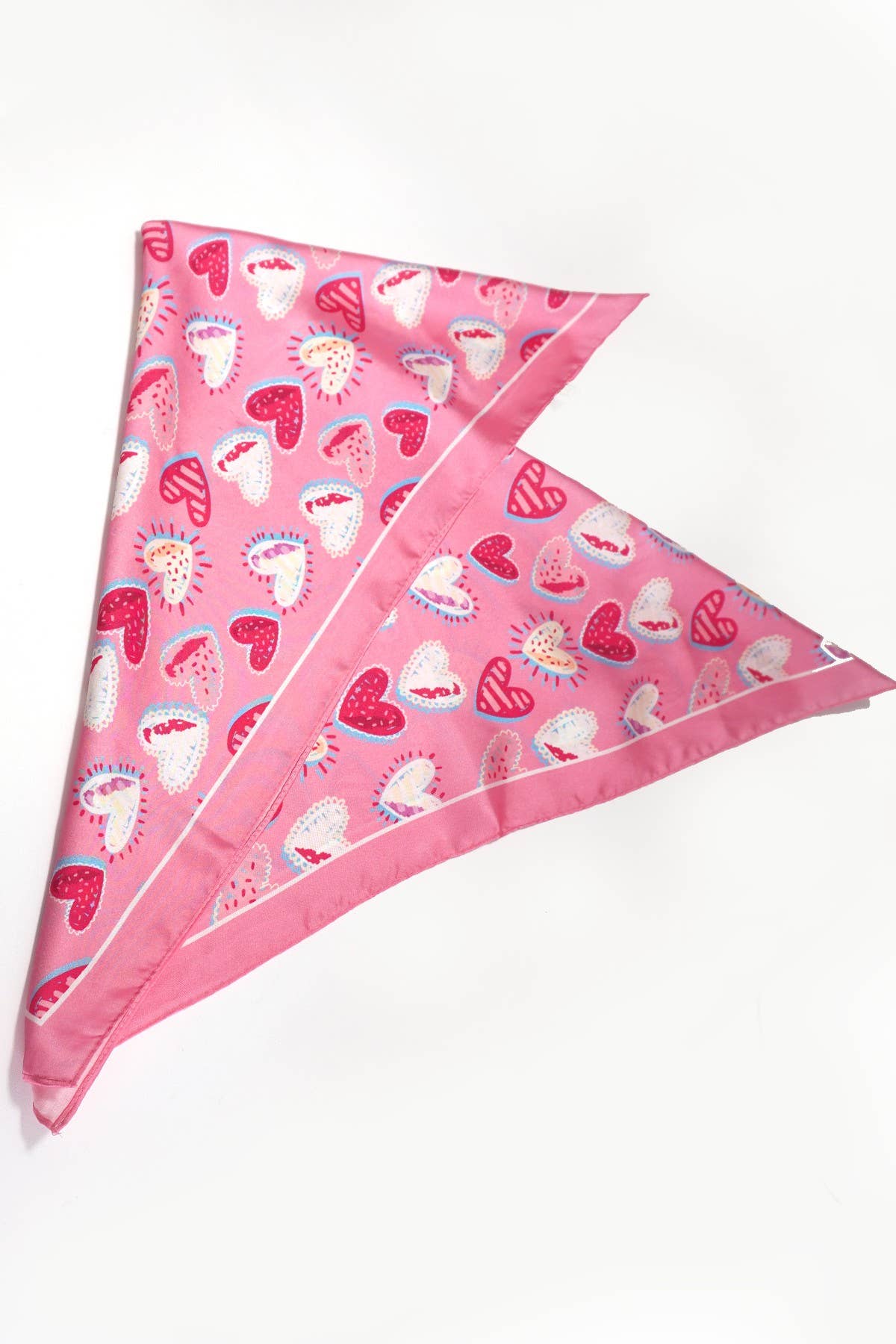 Pink Valentine Multi Heart Silky Feel Bandana Scarf