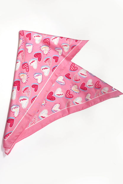 Pink Valentine Multi Heart Silky Feel Bandana Scarf