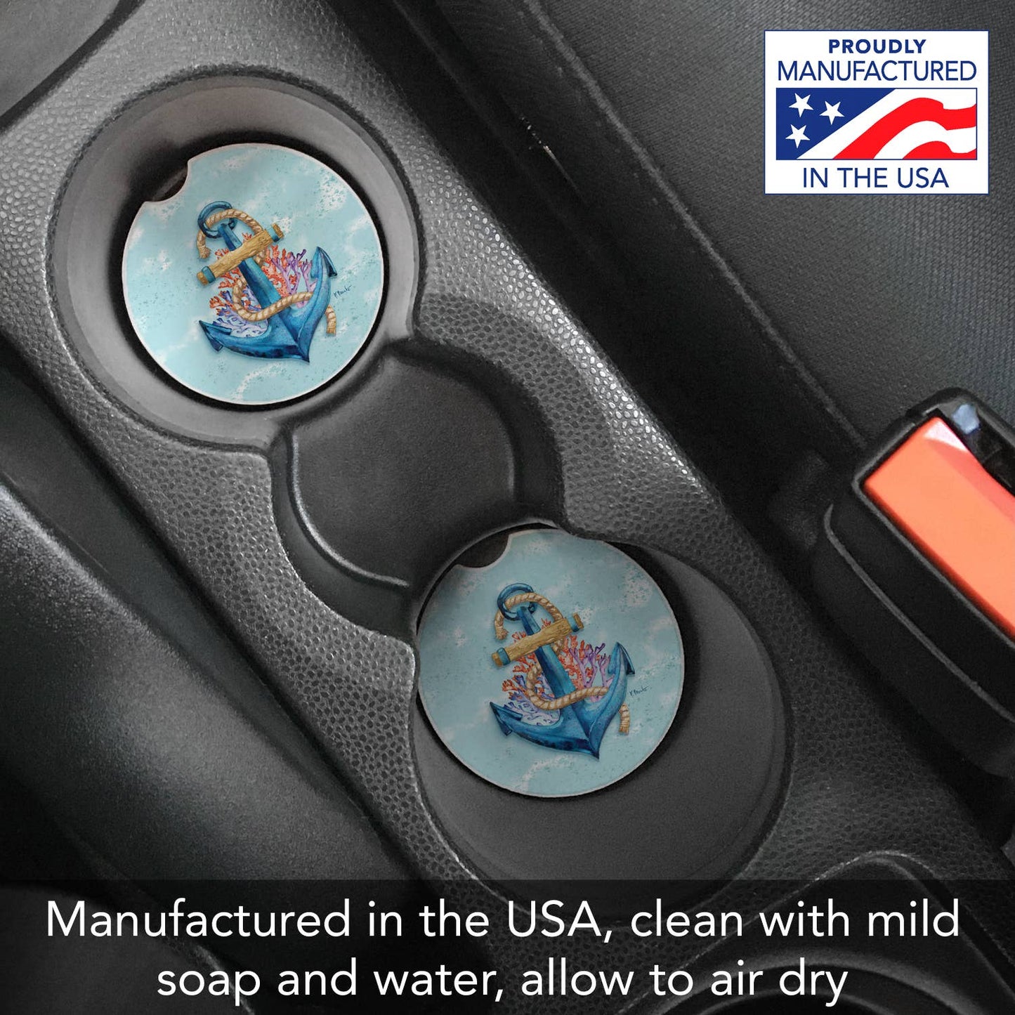 "Submerged Anchor" Absorbent Stone Car Coaster 1pk