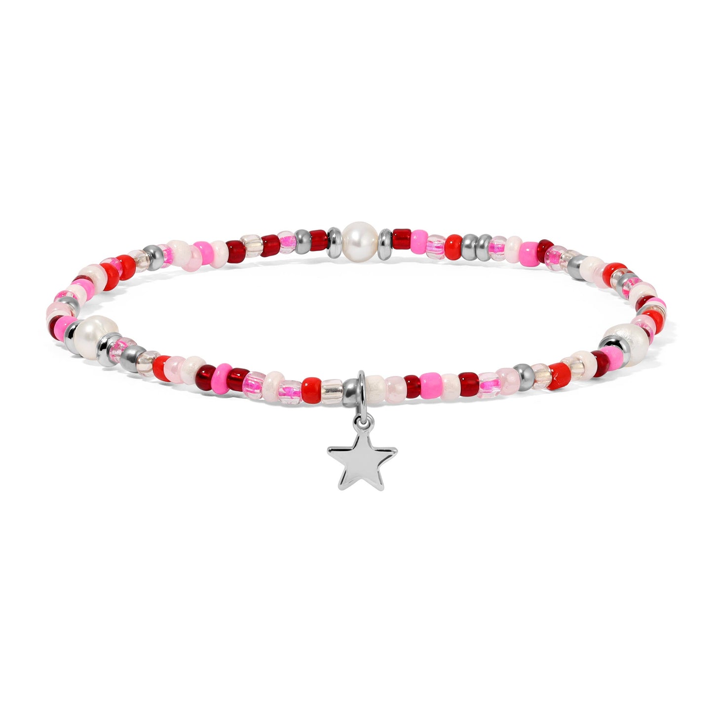 Flamingo (Pink-Red) Seed Beads and Pearls Ankle Bracelet