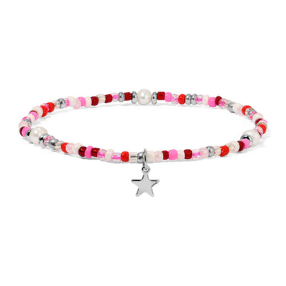 Flamingo (Pink-Red) Seed Beads and Pearls Ankle Bracelet