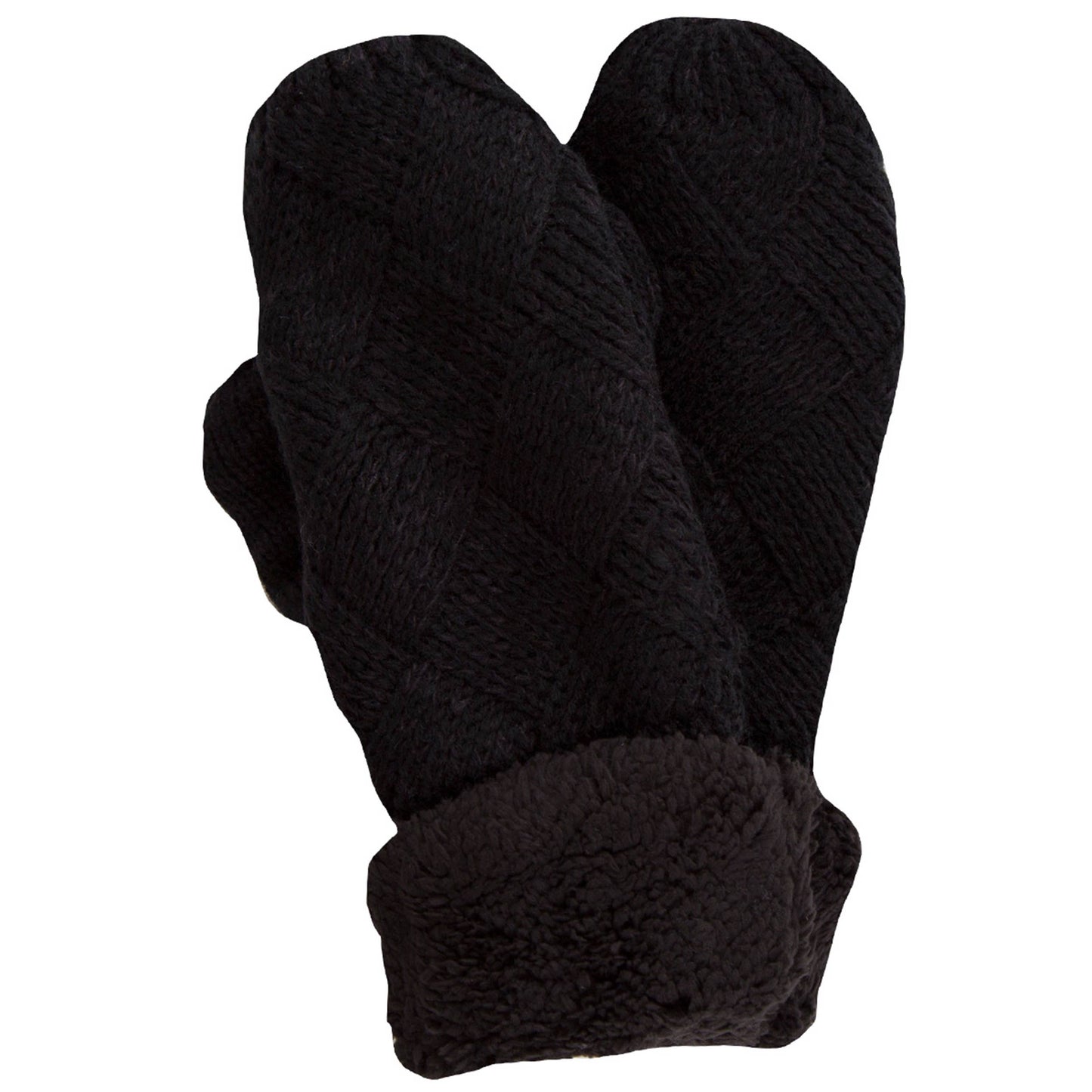 Fleece Cuffs Solid Knit Mitten Winter Gloves