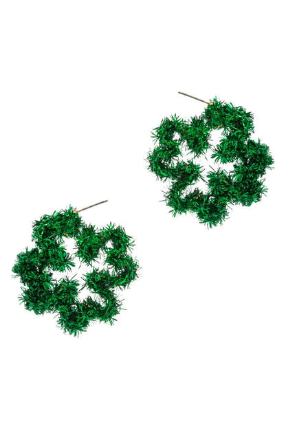 Clover Shaped Saint Patricks Day Hoop Earrings
