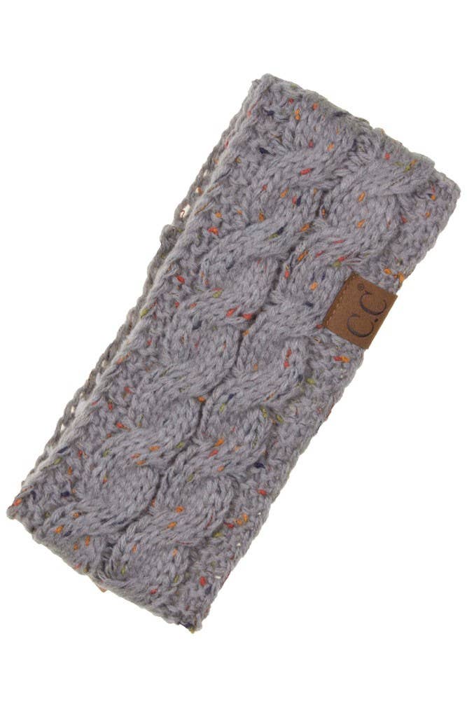 Dark Gray Chunky Knit Confetti Sherpa Lined Headband