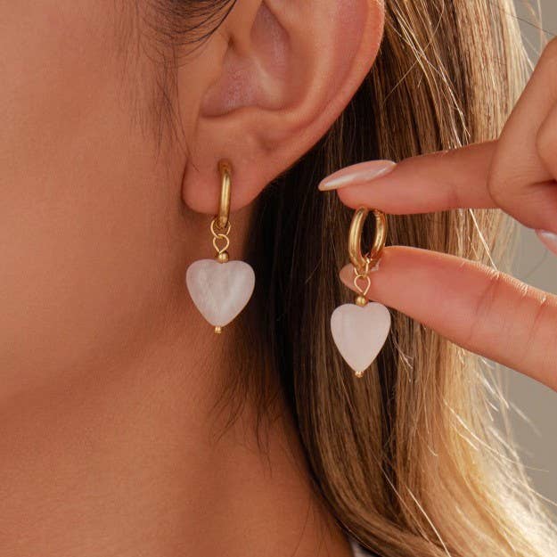 Jade Natural Stone Drop Hoop Huggie Earring Heart