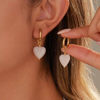 Jade Natural Stone Drop Hoop Huggie Earring Heart