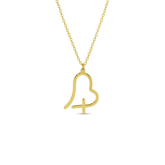 Free Form Heart With Cross Pendant Necklace: Gold