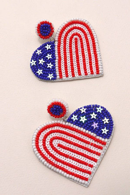 Seed Bead Heart Flag Earrings