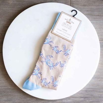 Men's Crab Socks   Tan/Blue/ One Size