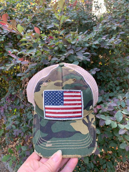 American Flag USA Distressed Trucker Hat Baseball Cap