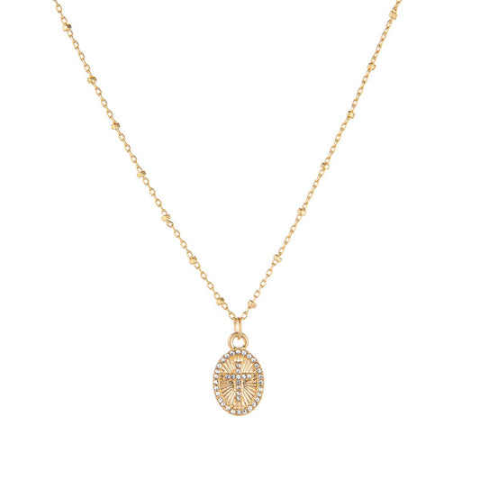 Cross Medallion Necklace   Gold   16"