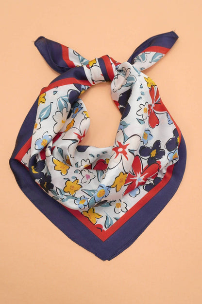 Large Navy Floral Print Bandana Scarf