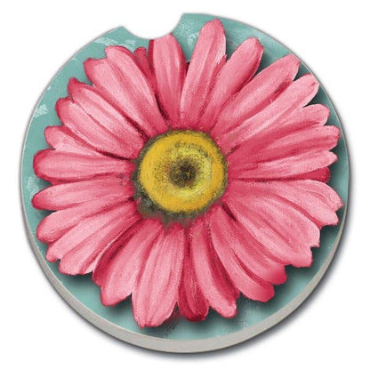 Blooming Daisy Absorbent Stone Car Coaster 1 Pk