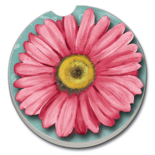 Blooming Daisy Absorbent Stone Car Coaster 1 Pk