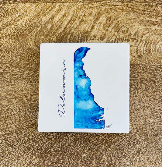 Set of 4 Delawarew Square Ceramic Coaster by Cheryl Zapata Art
