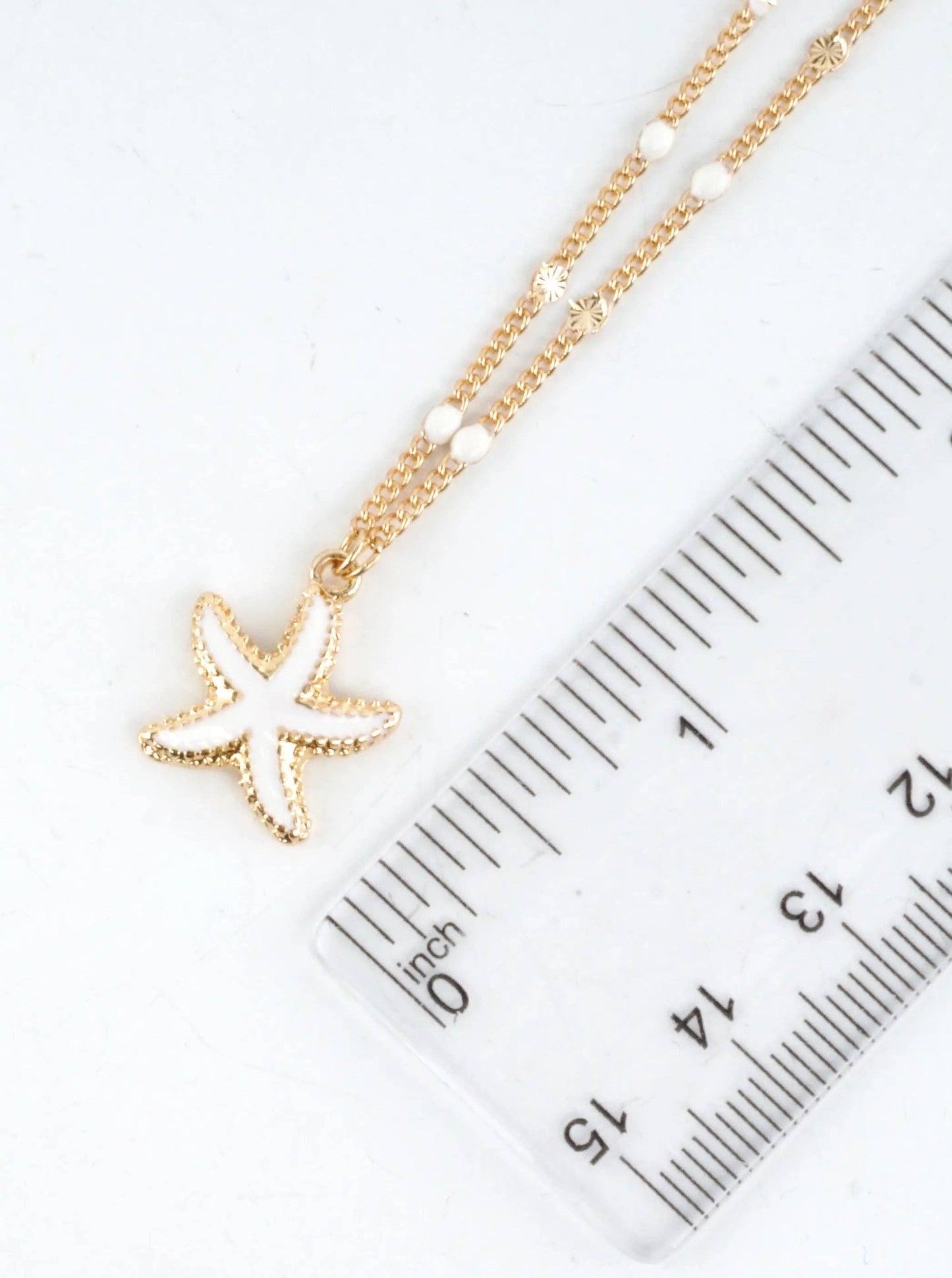 Starfish Enameled Pendant Necklace: White
