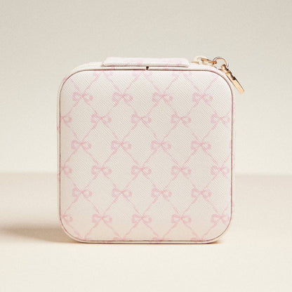 Ivory Bow Monogram Print Jewelry Box -Travel Size