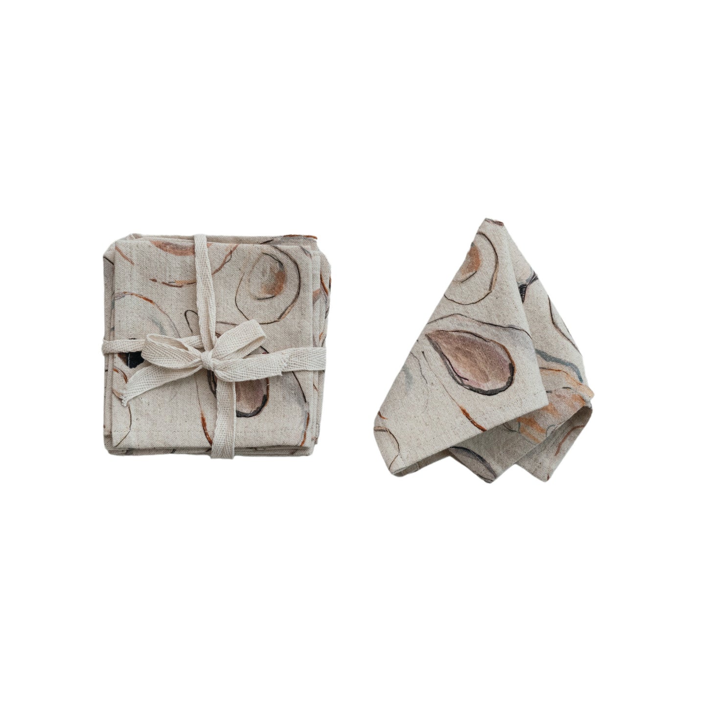 Cotton & Linen Printed Cocktail Napkins w/ Oysters Pattern, Set of 4 ©