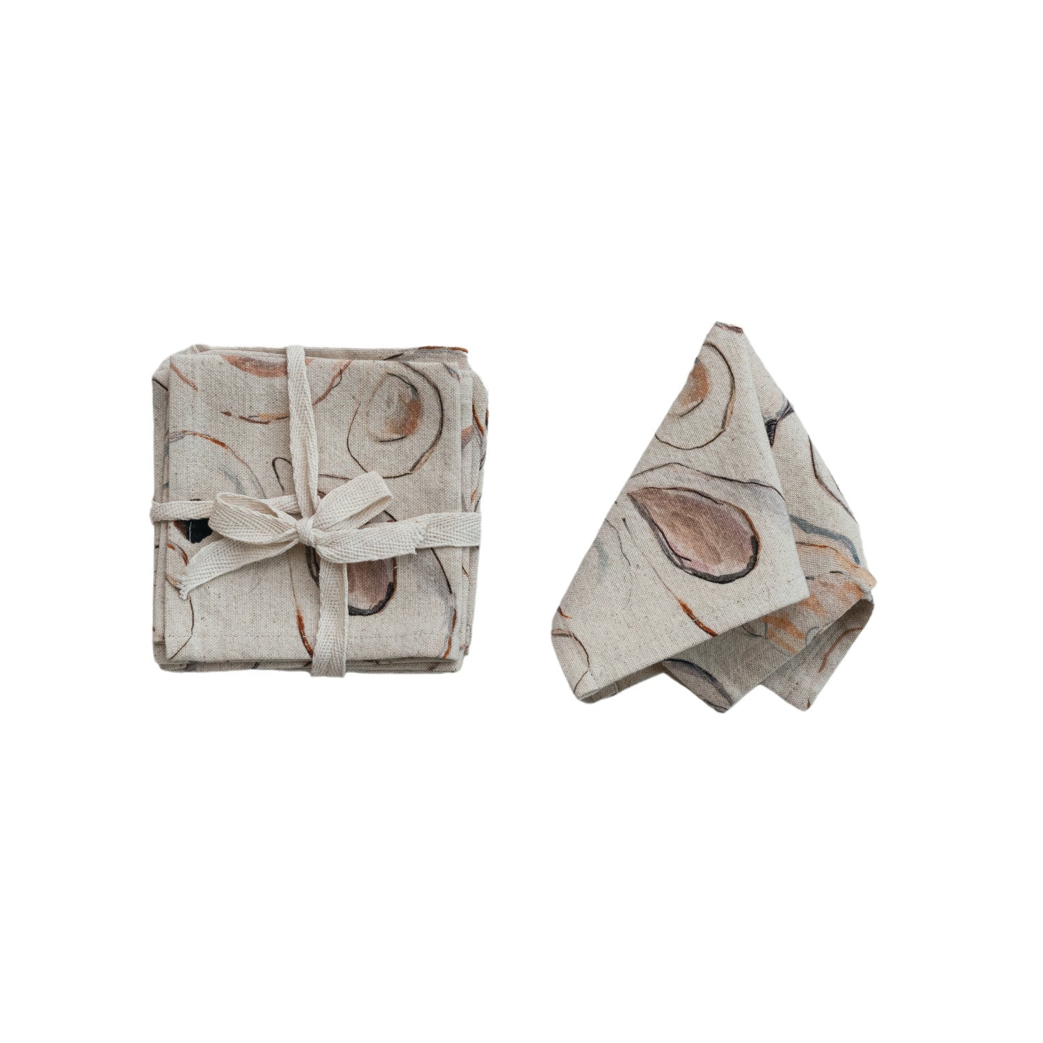 Cotton & Linen Printed Cocktail Napkins w/ Oysters Pattern, Set of 4 ©