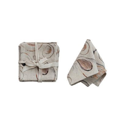 Cotton & Linen Printed Cocktail Napkins w/ Oysters Pattern, Set of 4 ©