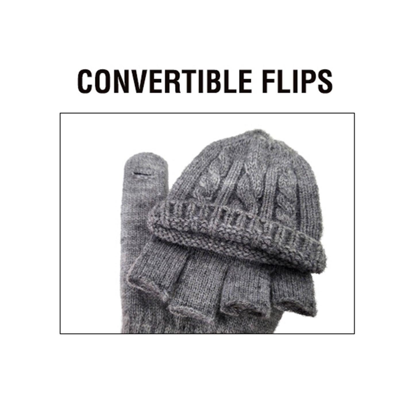 Ivory Cable Pattern Convertible Flips Mitten Gloves