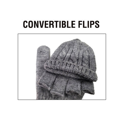 Ivory Cable Pattern Convertible Flips Mitten Gloves