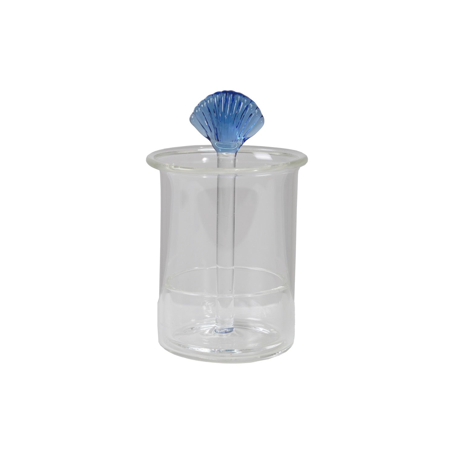 Glass Toothpick/Cotton Swab Holder with Hand-Blown Shell, Blue
