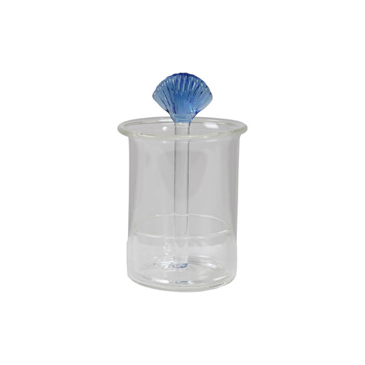 Glass Toothpick/Cotton Swab Holder with Hand-Blown Shell, Blue
