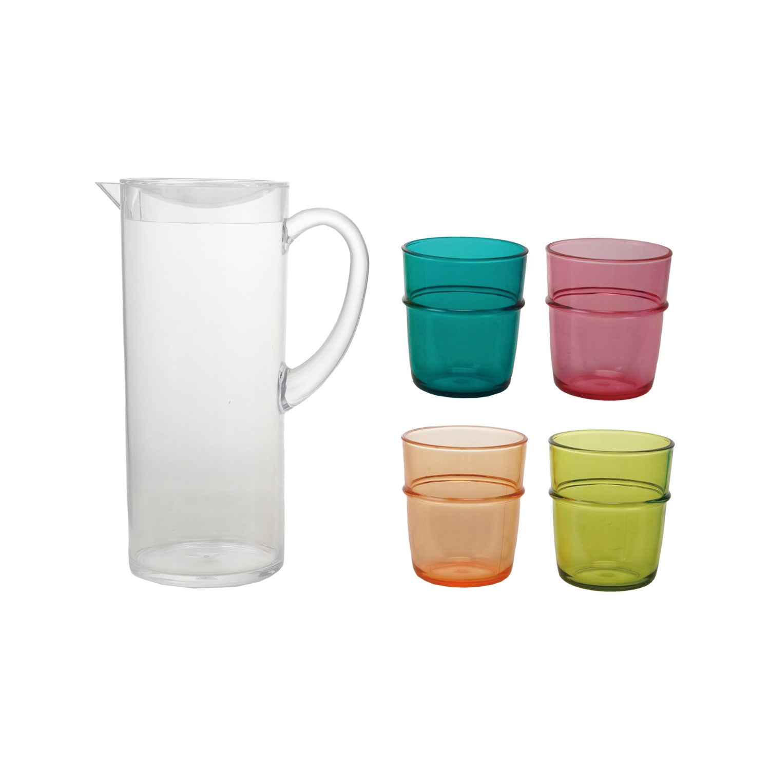 2 Quart Pitcher with (4) 12 oz. Stackable Glasses, Set of 5
