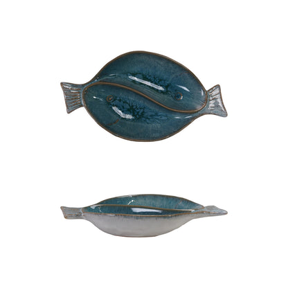 Stoneware Fish Shaped Dish, Reactive Glaze (Each One Will Vary)