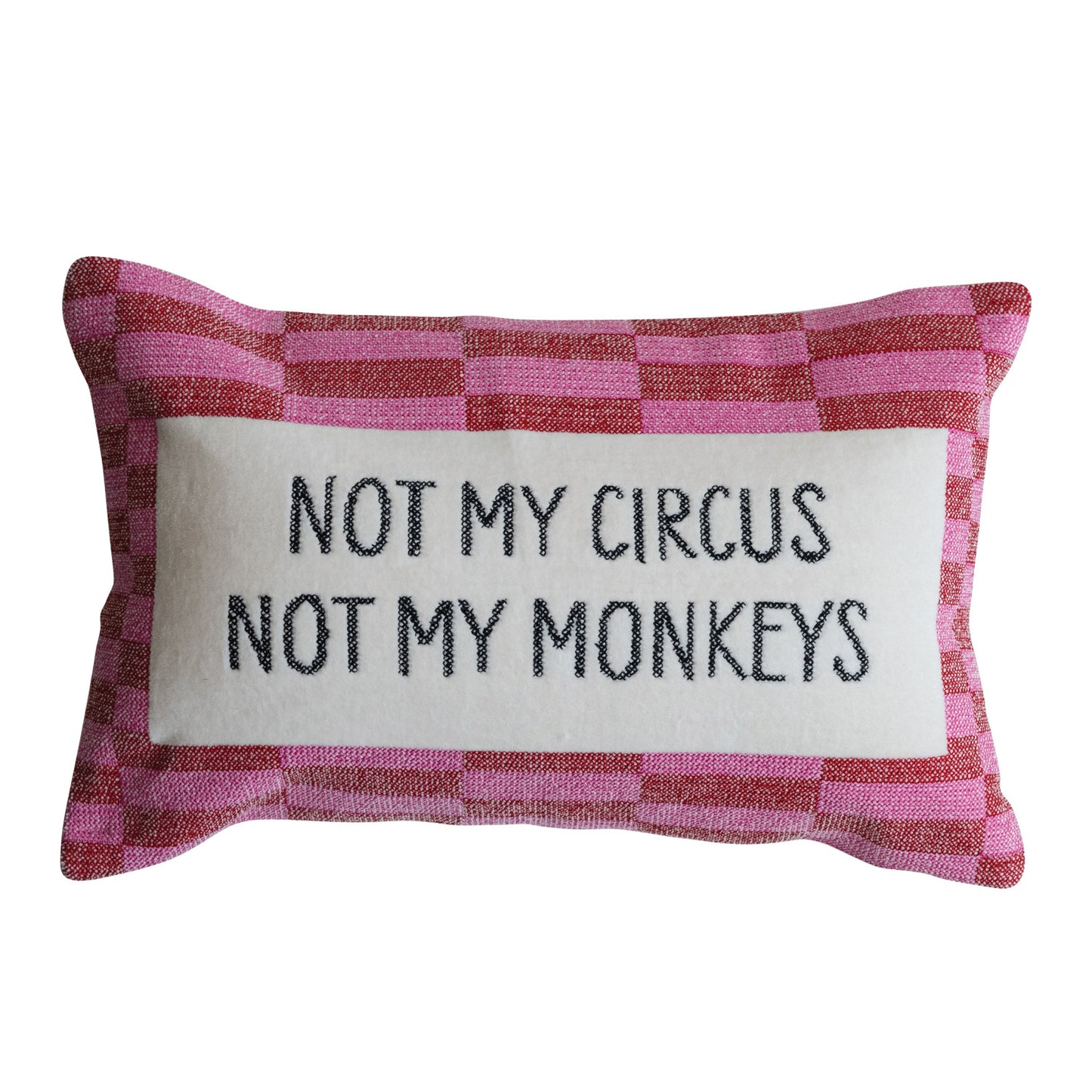 Cotton Velvet Embroidered Lumbar Pillow with Geometric Pattern