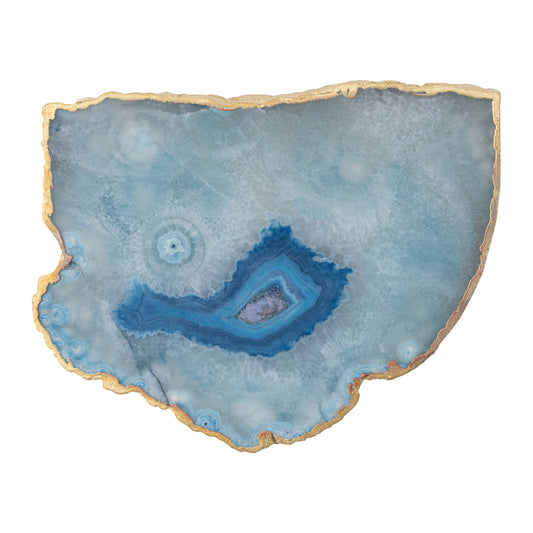Agate Slab w/ Gold Electroplated Edge, Blue (Each One Will Vary)