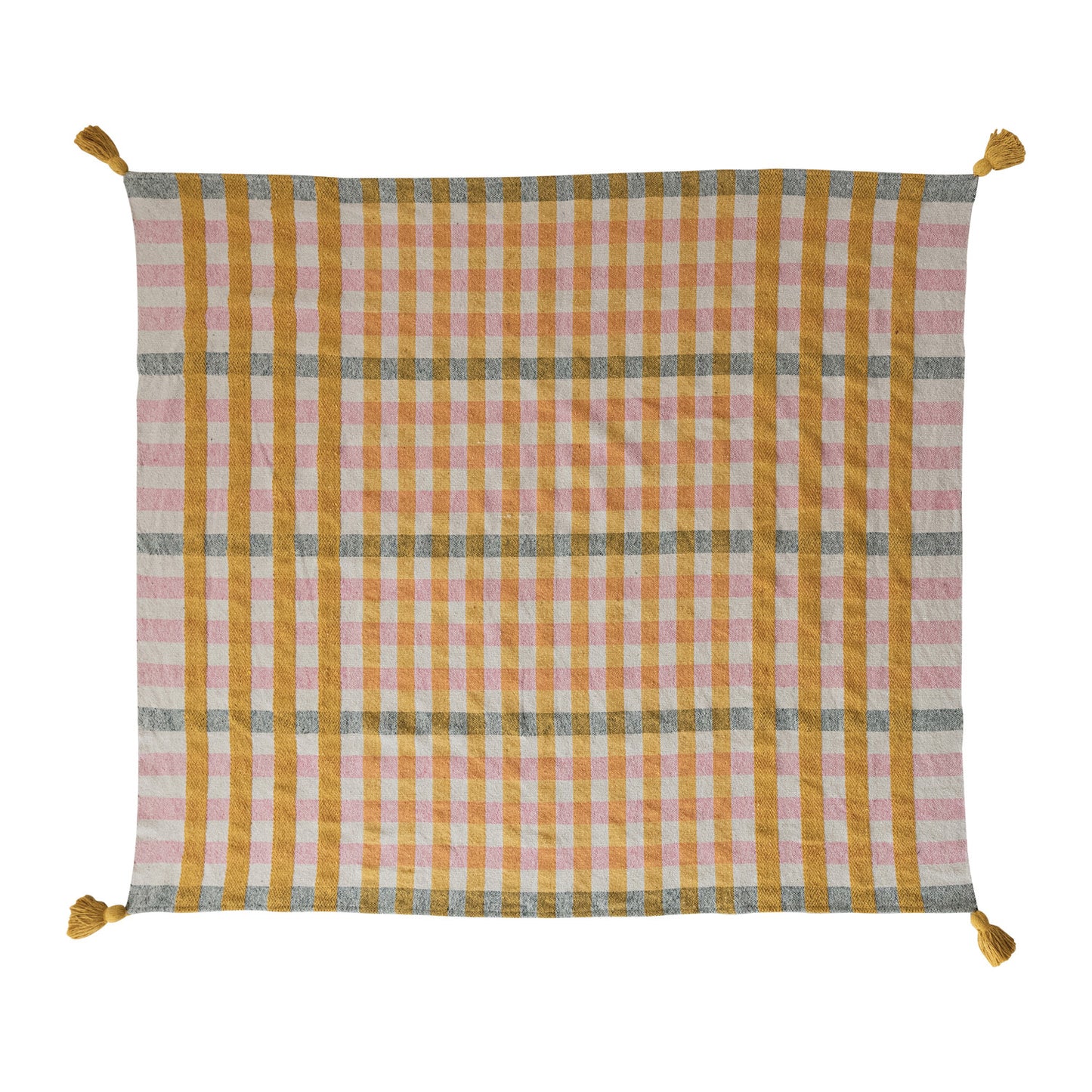 Woven Recycled Cotton Jacquard Throw w/ Tassels Plaid