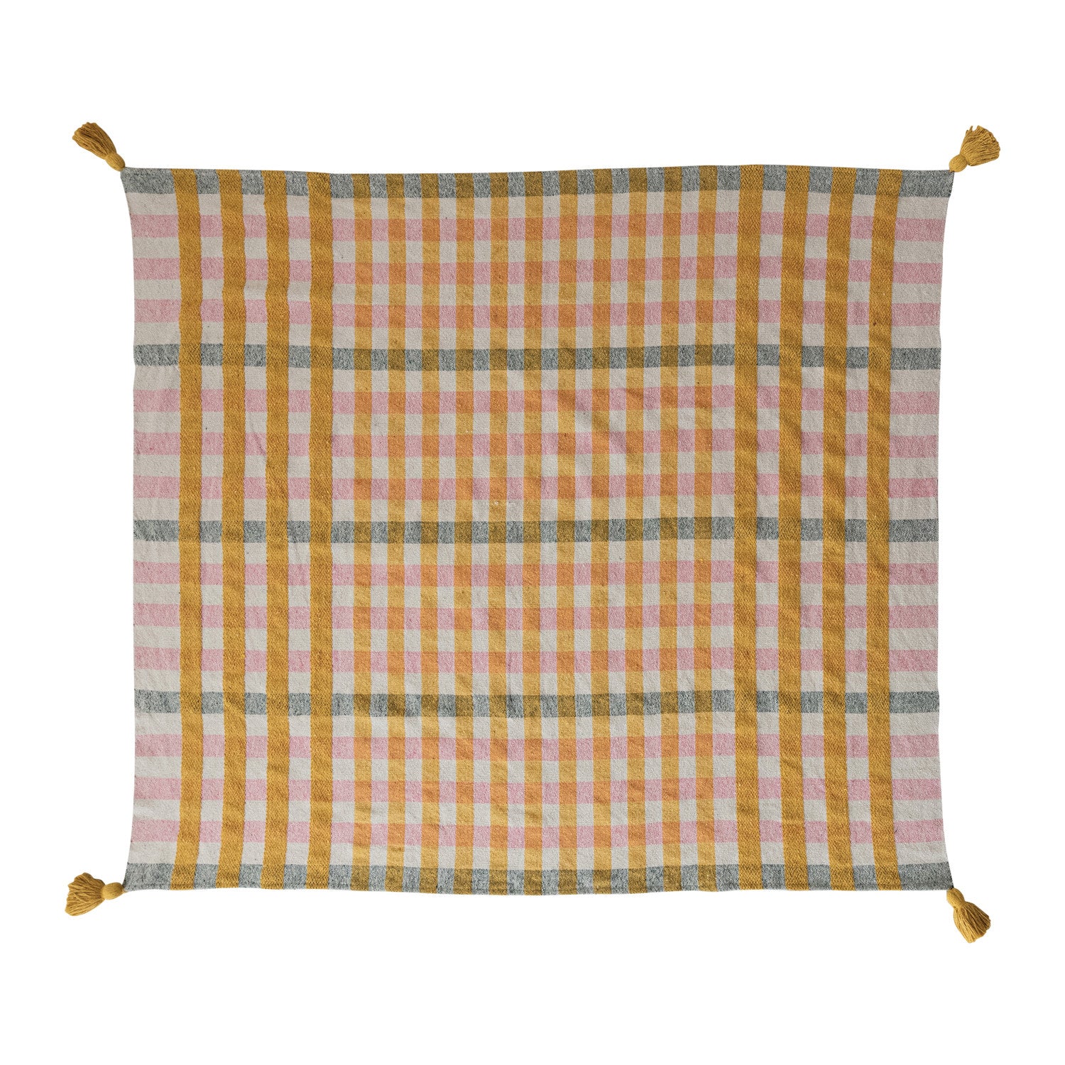 Woven Recycled Cotton Jacquard Throw w/ Tassels Plaid