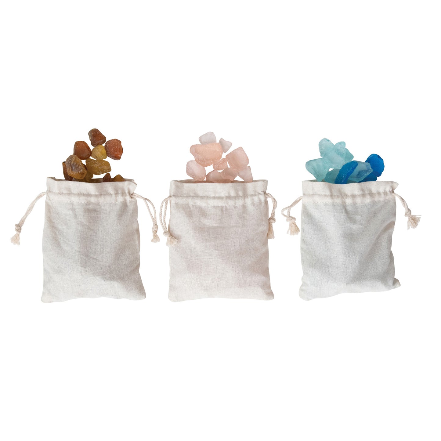 Approximately 1 lb. Tumbled Sea Glass Pieces in Cotton Bag, 3 Colors (Each One Will Vary)