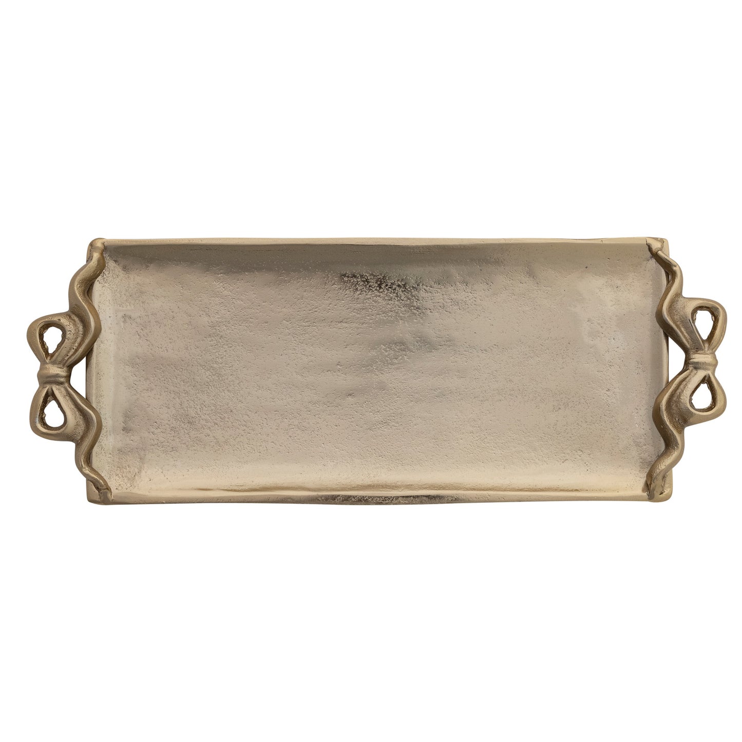 Cast Aluminum Footed Tray with Bow Shaped Handles, Gold Finish