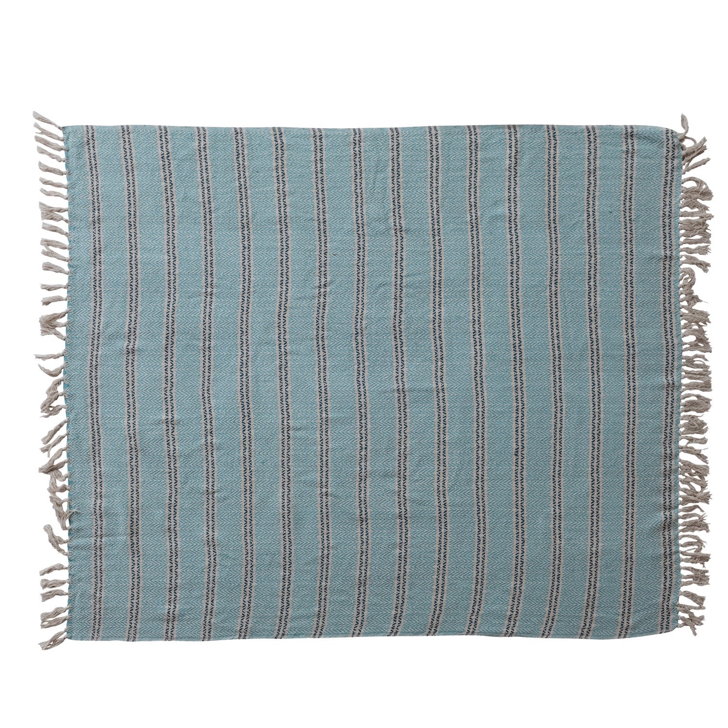 60"L x 50"W Woven Recycled Cotton Striped Throw with Fringe
