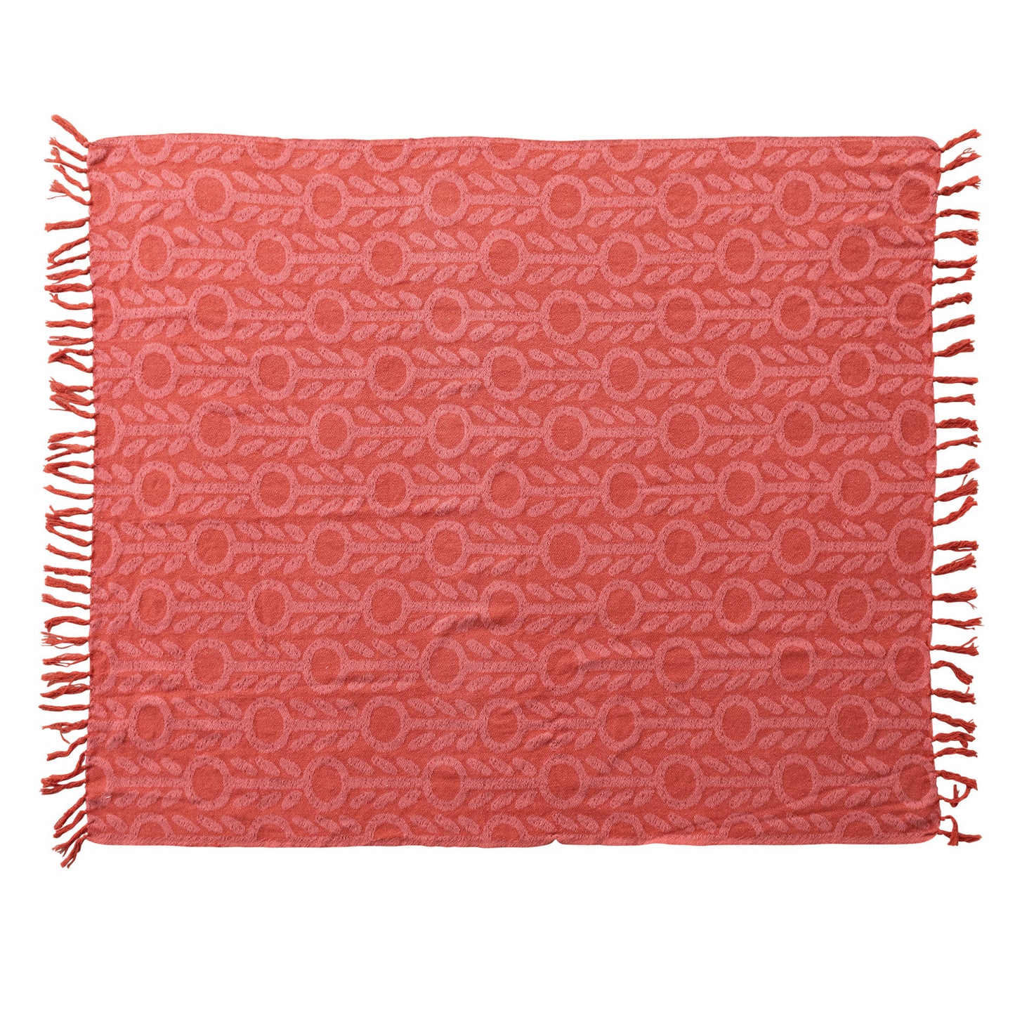 60"L x 50"W Woven Recycled Cotton Blend Jacquard Throw with Floral Pattern & Fringe