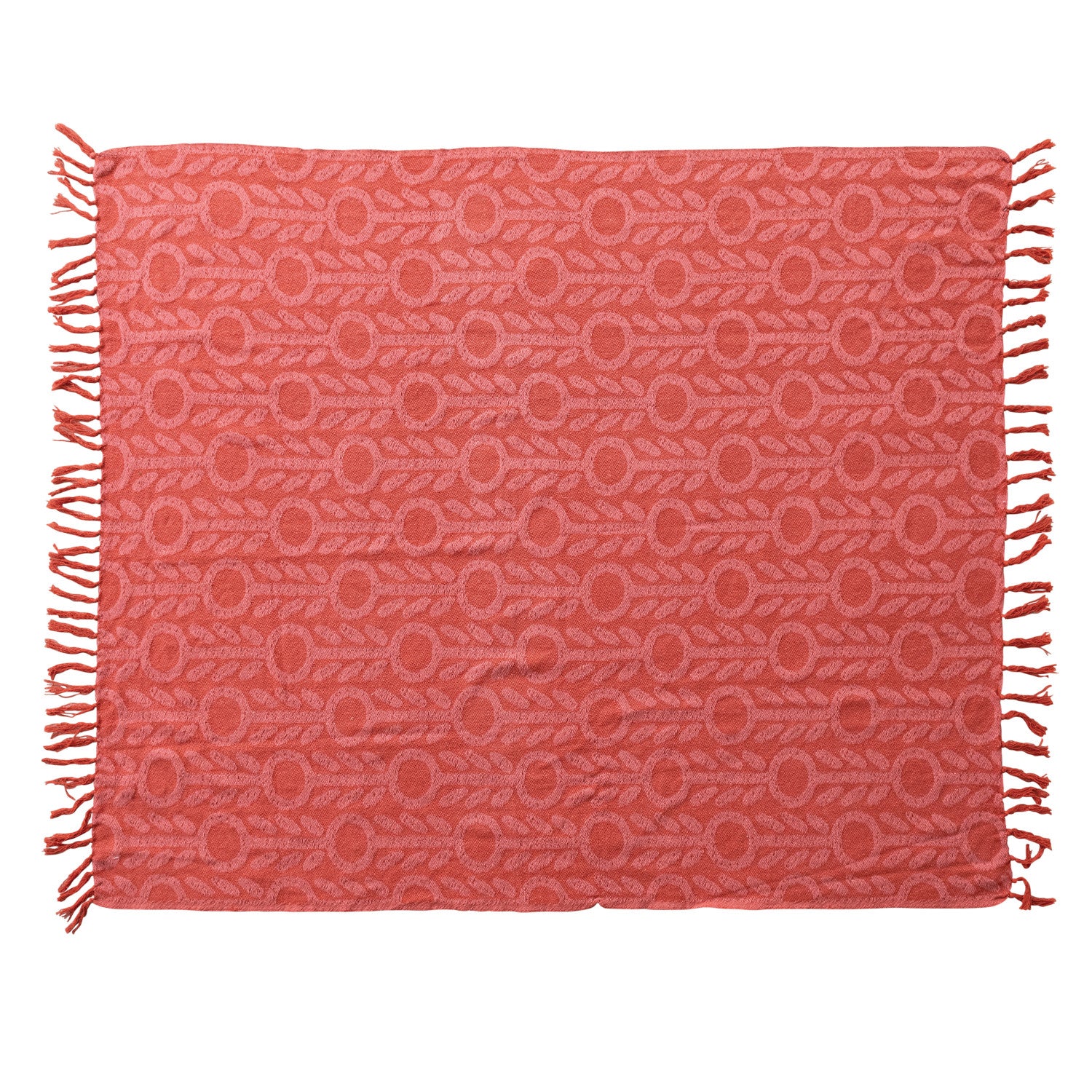 60"L x 50"W Woven Recycled Cotton Blend Jacquard Throw with Floral Pattern & Fringe