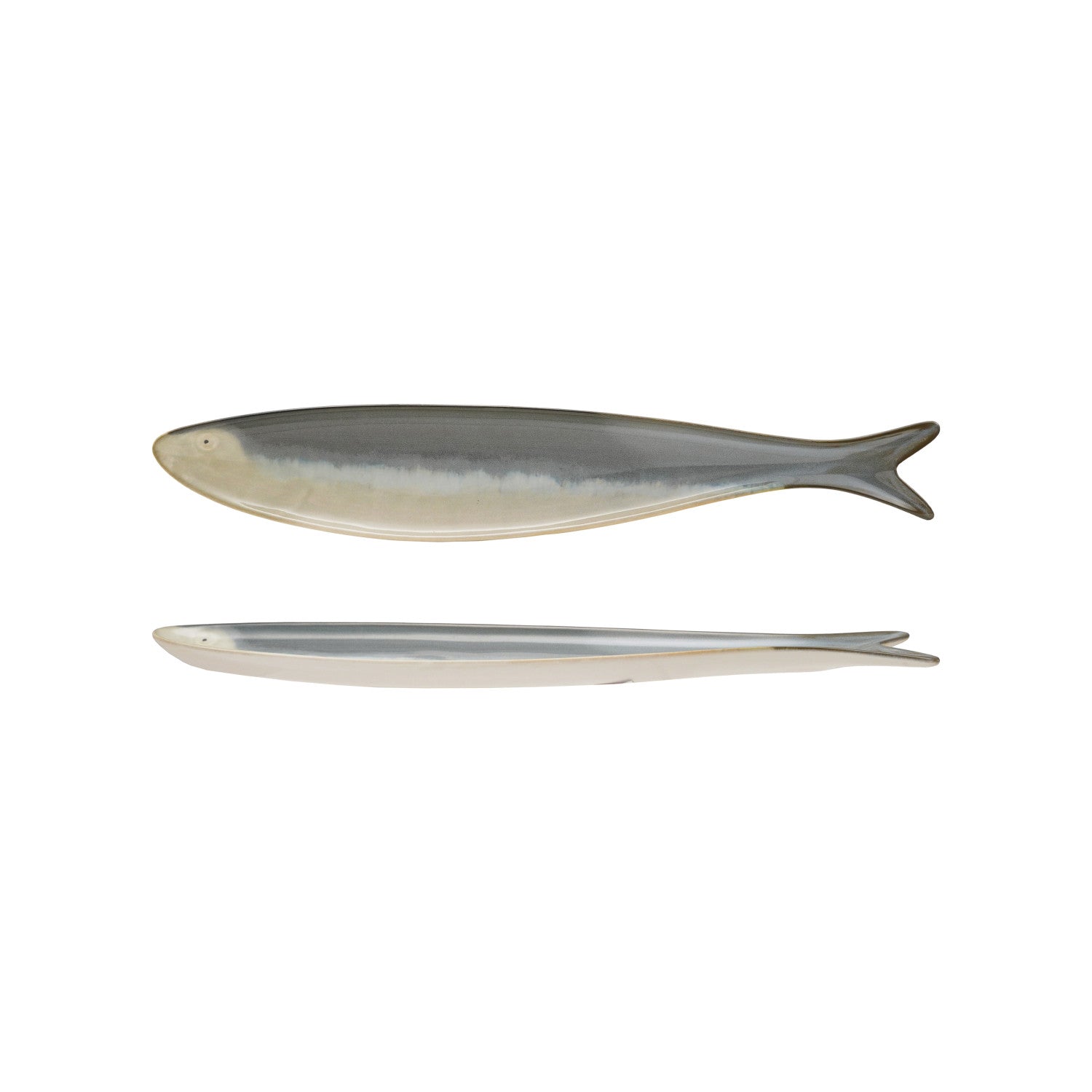 Stoneware Sardine Shaped Dish, Grey & White