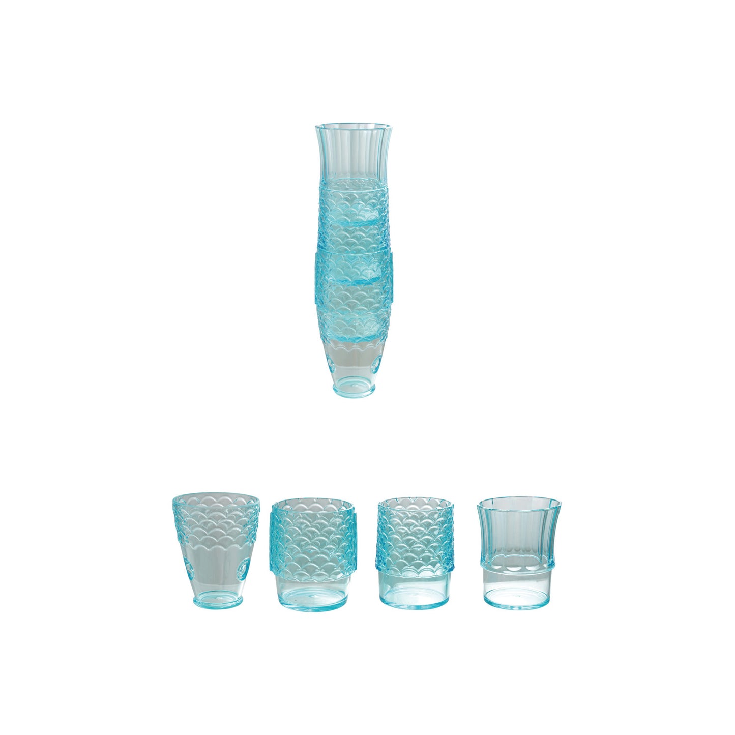 12-14 oz. Acrylic Stackable Fish Shaped Drinking Glasses, Blue, Set of 4