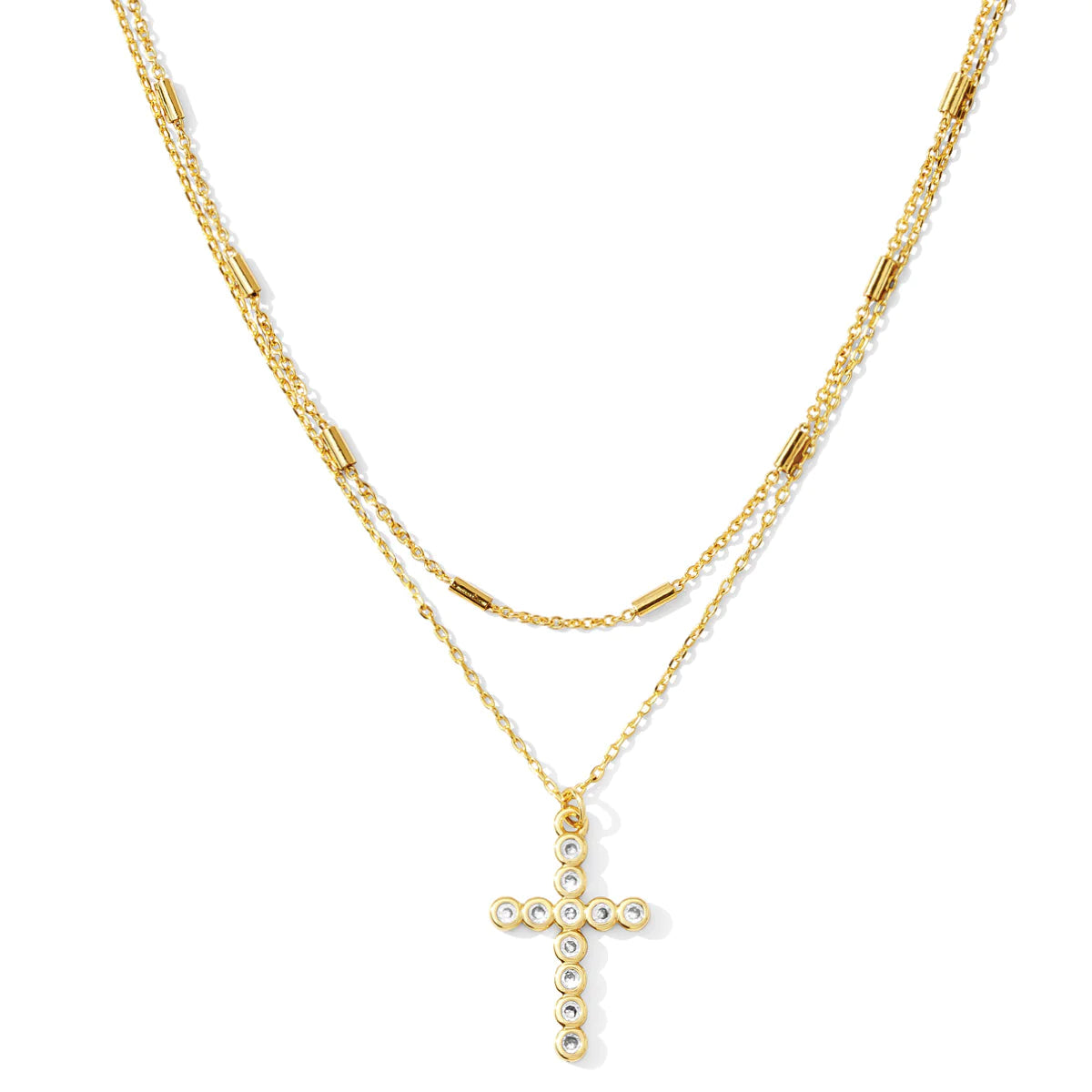 Gold Layered Cubic Zirconia Cross Necklace