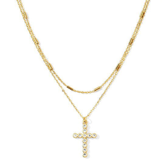 Gold Layered Cubic Zirconia Cross Necklace