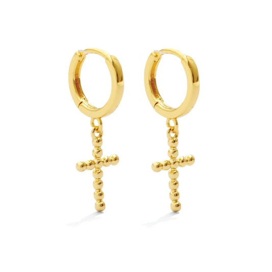 Gold Cross Drop Huggie Earrings