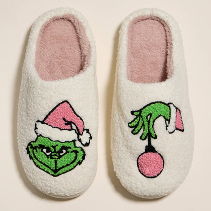Whimsical Christmas Grinch Home Slippers