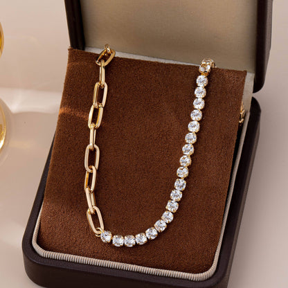 Dual Necklace-Half Rhinestones & Half Link Chain